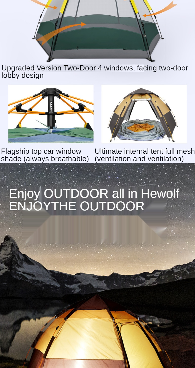 Cheap Goat Tents Outdoor Hexagonal 3 4 People Multi Person Automatic Rainproof Camping Family Leisure Tent Upgrade Tents 